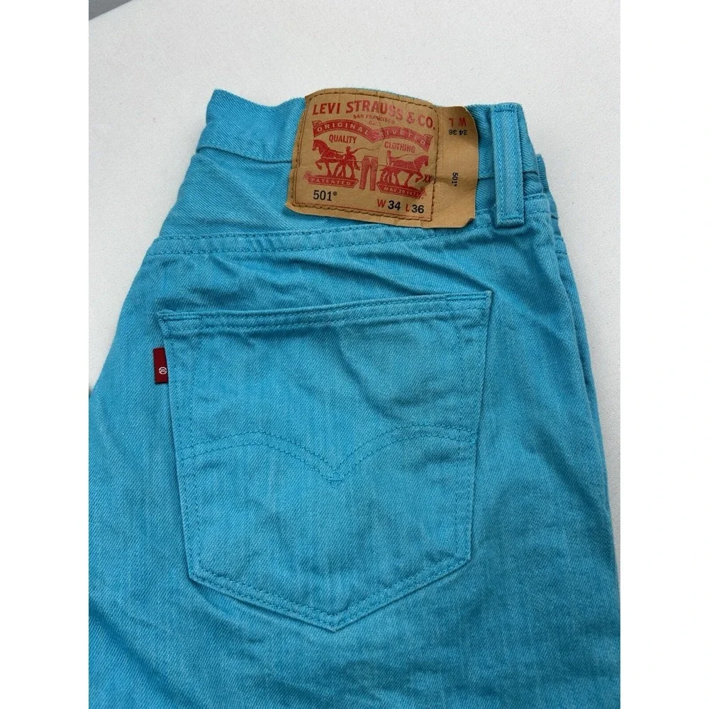 Levi's 501XX Jeans Button Fly Jeans Blue Teal Denim Pants Men's 34x36 Fits 32x29